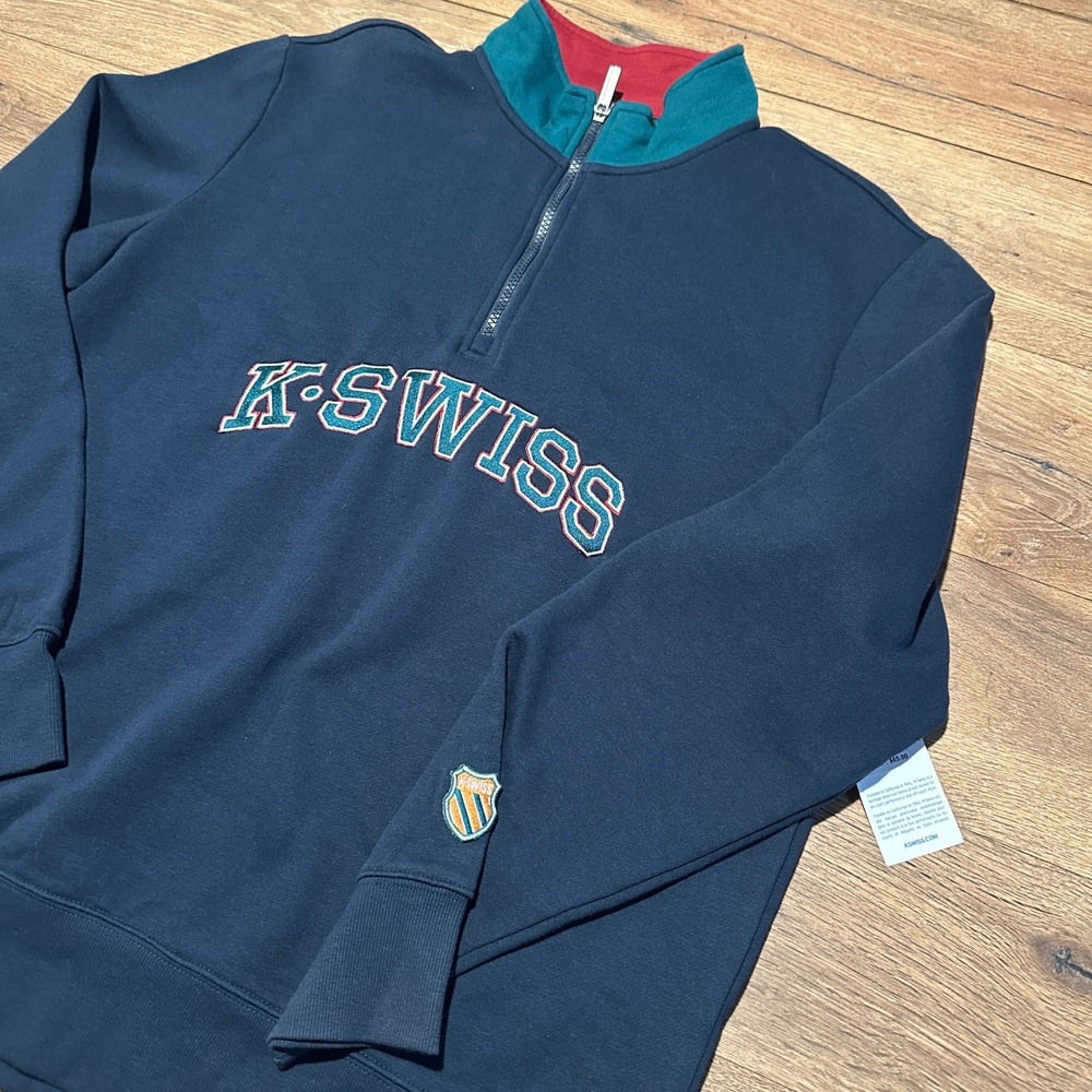 Y2K‎ K-Swiss Navy Blue Quarter Zip Pullover Sweatshirt Mens Large KSM193TS09007